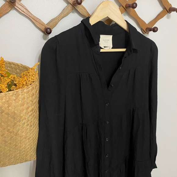 Harper Heritage Black Tiered Mini Dress Long-Sleeve Button-Up - Picture 3 of 5